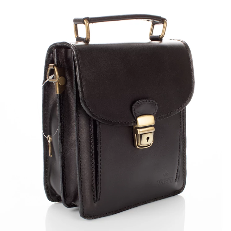 TASSO Valódi bőr férfi válltáska fekete színben