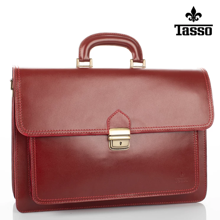 TASSO Valódi bőr aktatáska 2 részes piros színben