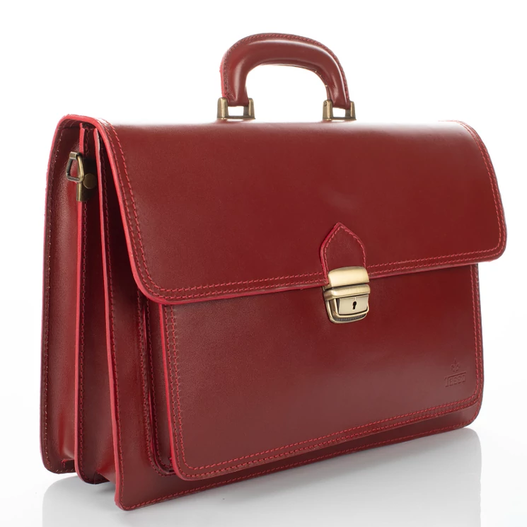 TASSO Valódi bőr aktatáska 2 részes piros színben