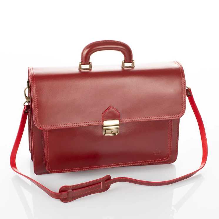 TASSO Valódi bőr aktatáska 2 részes piros színben