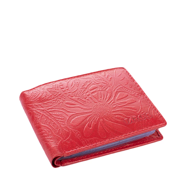 Virágmintás női bőr kártyatartó piros színben 126-red