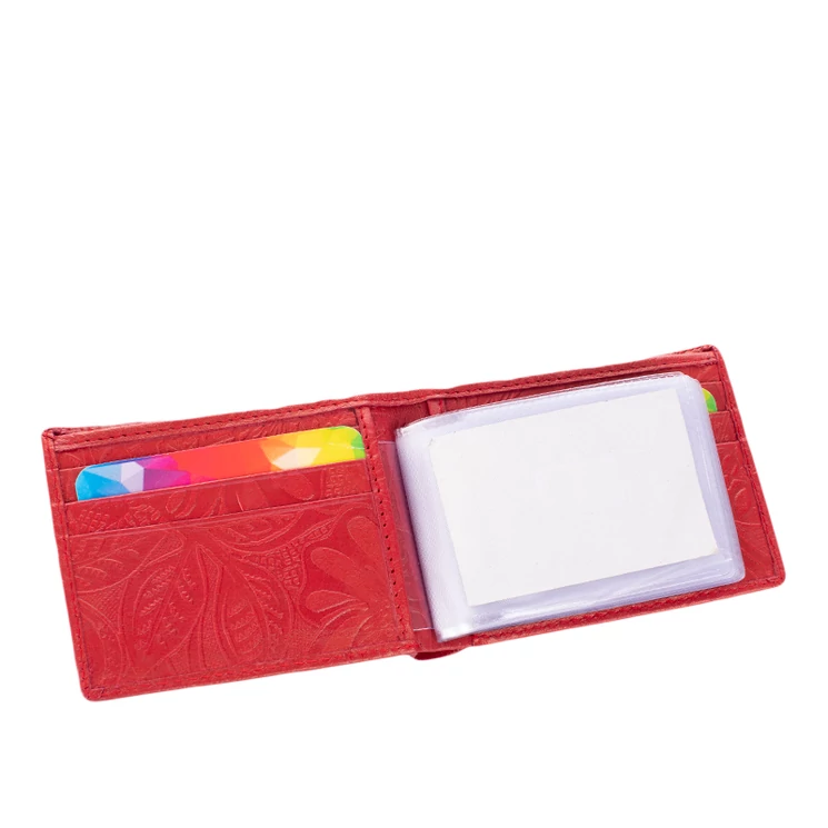 Virágmintás női bőr kártyatartó piros színben 126-red