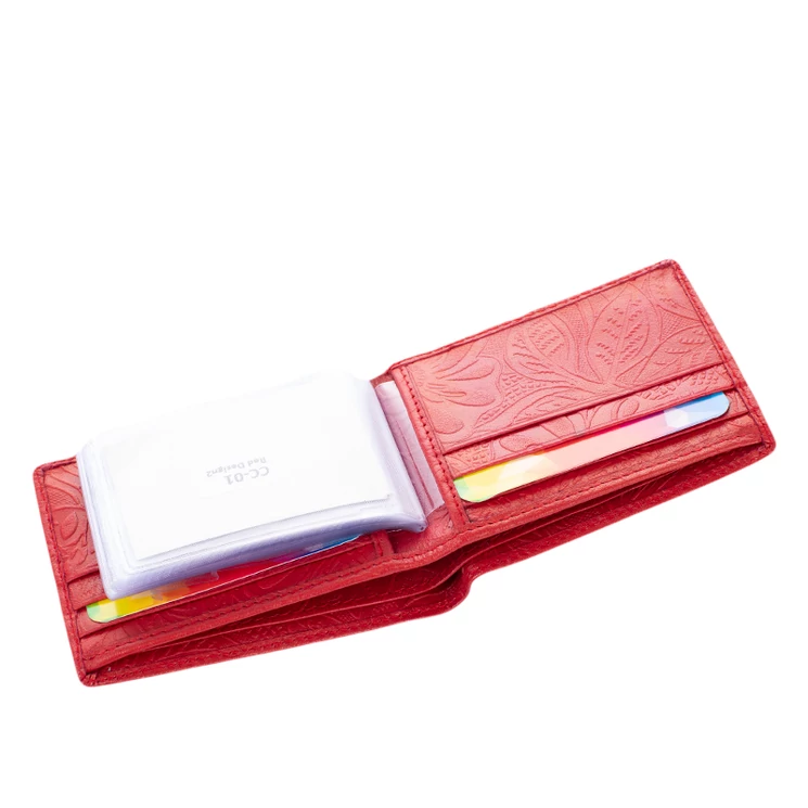 Virágmintás női bőr kártyatartó piros színben 126-red