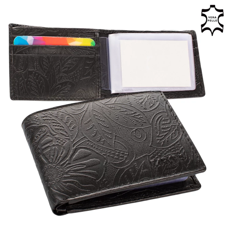 Virágmintás női bőr kártyatartó feket színben 126-black