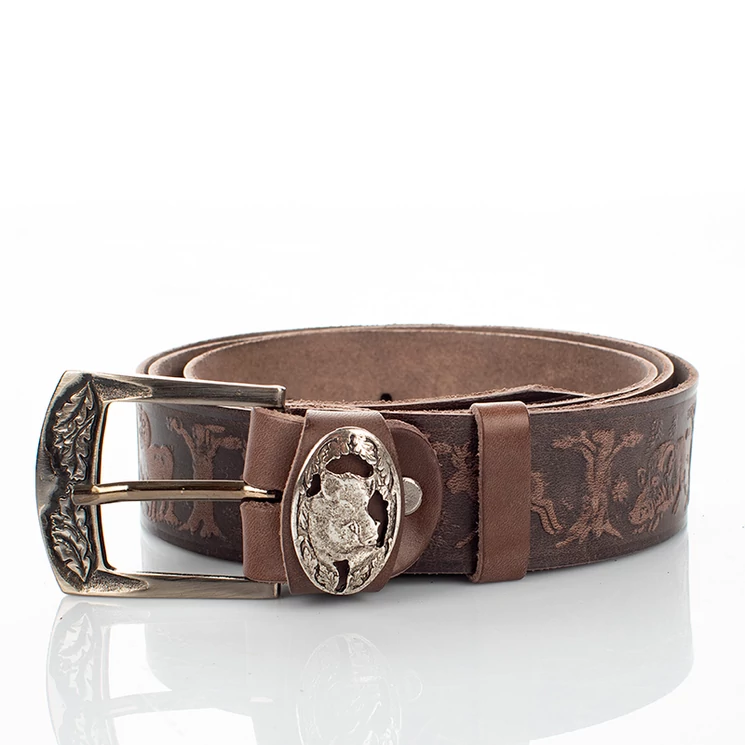 Vadász öv vaddisznó mintával barna színben 135 cm-től 90 cm-ig