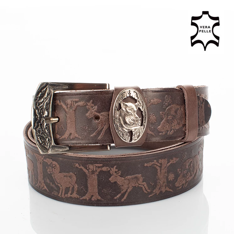 Vadász öv vaddisznó mintával barna színben 135 cm-től 90 cm-ig