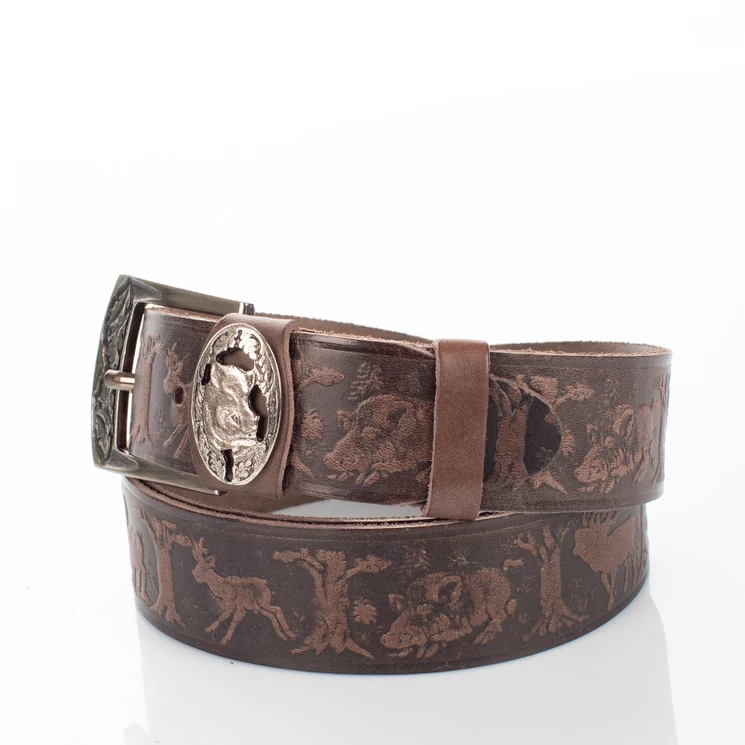 Vadász öv vaddisznó mintával barna színben 135 cm-től 90 cm-ig