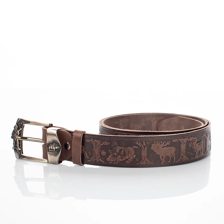 Vadász öv vaddisznó mintával barna színben 135 cm-től 90 cm-ig