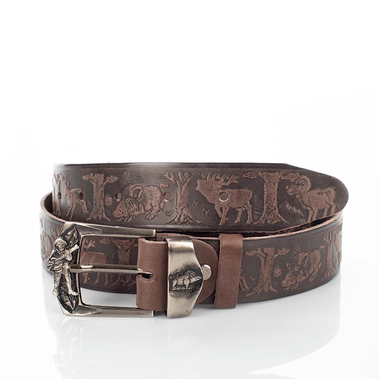 Vadász öv vaddisznó mintával barna színben 135 cm-től 90 cm-ig