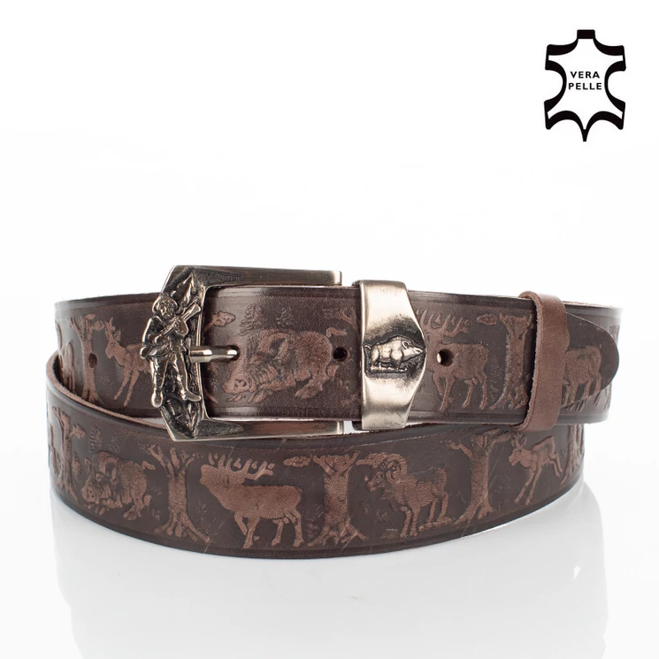 Vadász öv vaddisznó mintával barna színben 135 cm-től 90 cm-ig