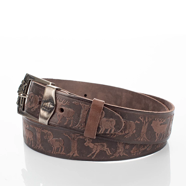 Vadász öv vaddisznó mintával barna színben 135 cm-től 90 cm-ig