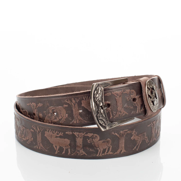 Vadász öv szarvasfej mintával barna színben 115 cm