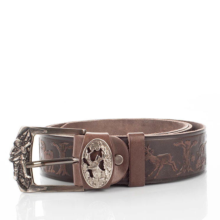 Vadász öv szarvasfej mintával barna színben 