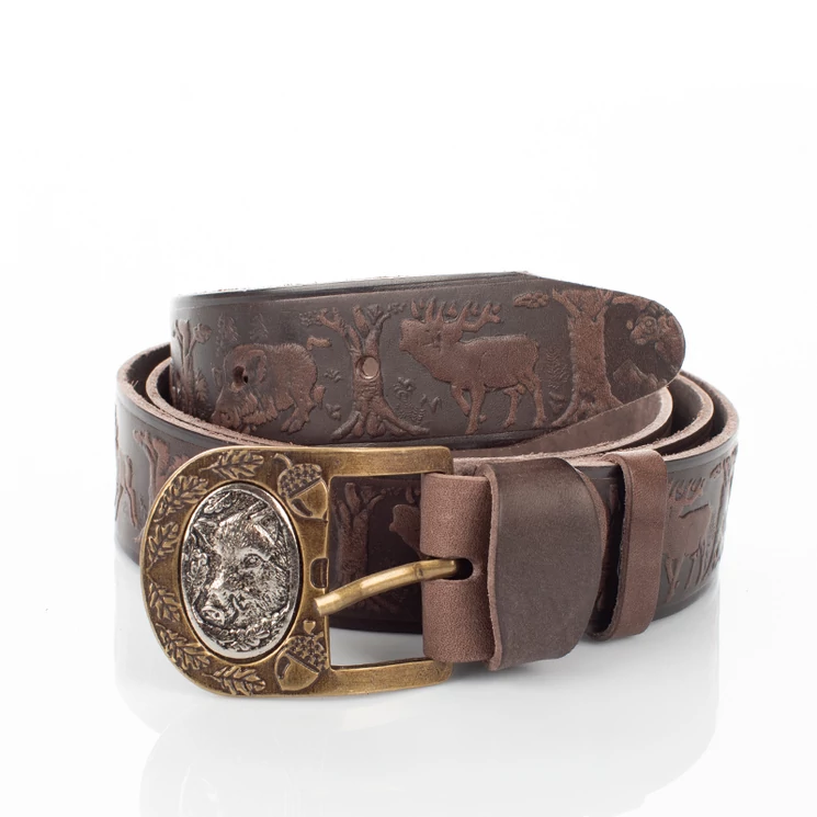Vadász öv vaddisznó mintával barna színben 