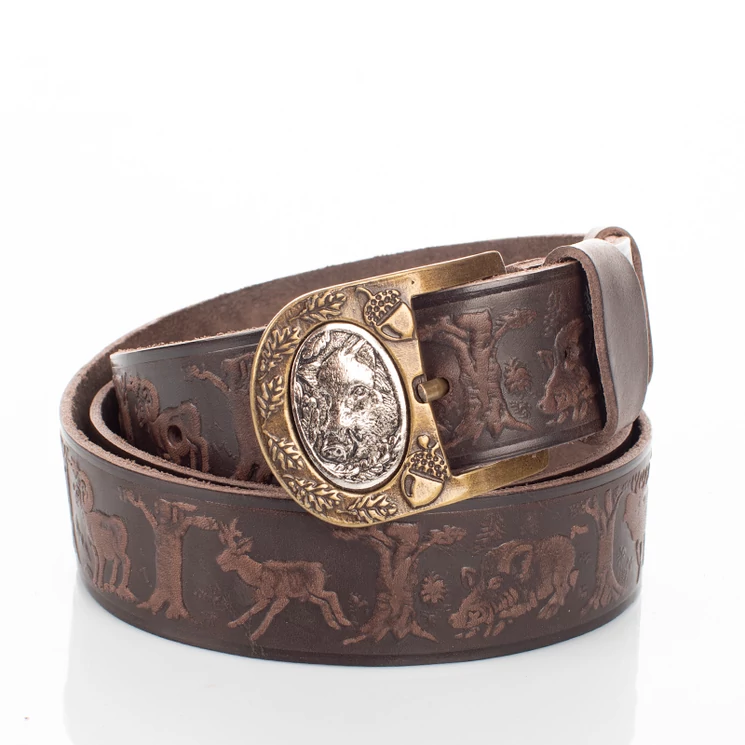 Vadász öv vaddisznó mintával barna színben 