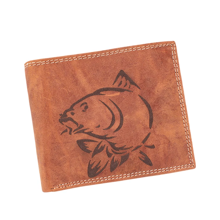 Bivalybőr horgász pénztárca díszdobozban ponty mintával RFID rendszerrel