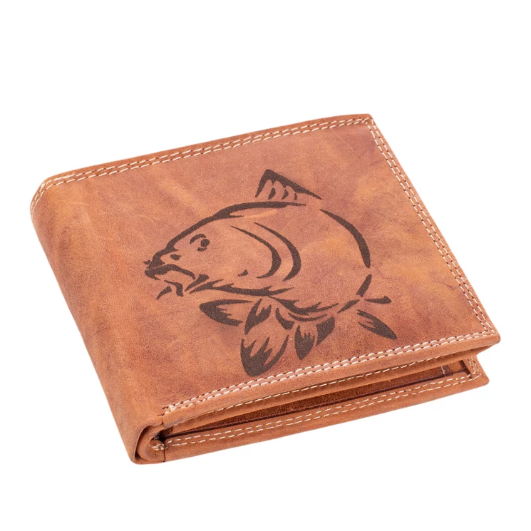 Bivalybőr horgász pénztárca díszdobozban ponty mintával RFID rendszerrel