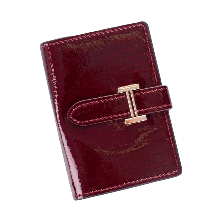 Valódi bőr lakk kártyatartó bordó színben