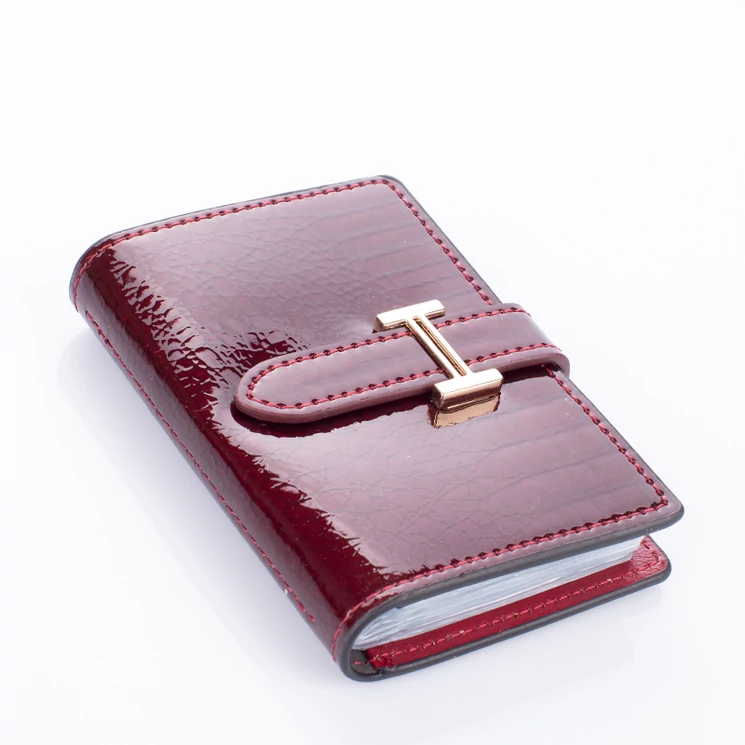 Valódi bőr lakk kártyatartó bordó színben