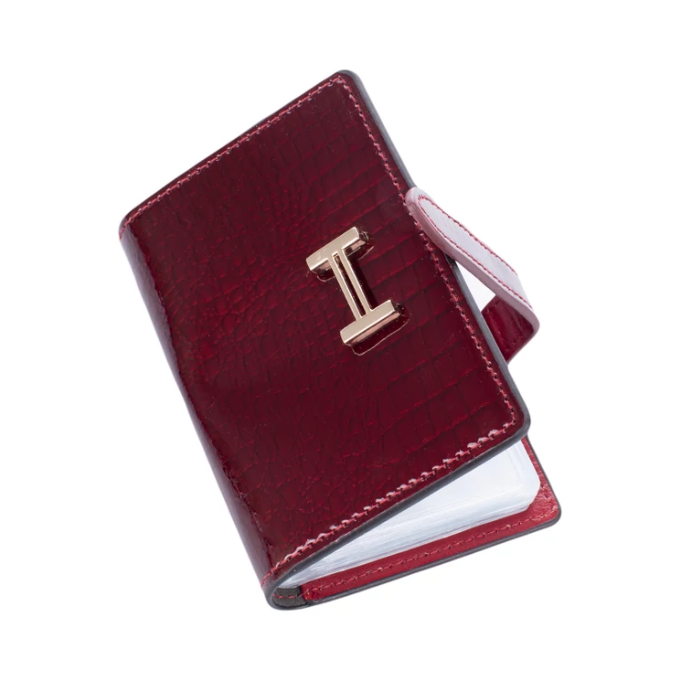 Valódi bőr lakk kártyatartó bordó színben