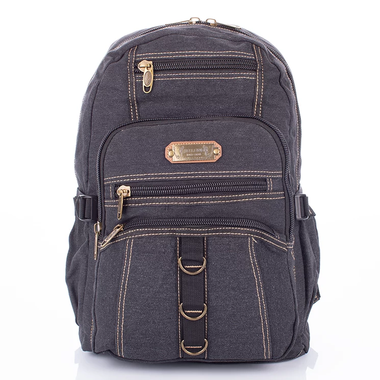 Többzsebes vászon hátizsák fekete színben