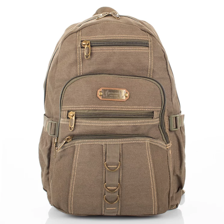 Többzsebes vászon hátizsák zöld színben