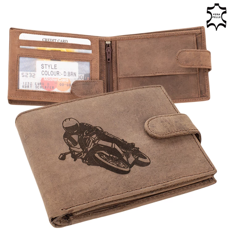 Bőr  pénztárca motoros mintával RFID védelemmel Kedvező Áron díszdobozban