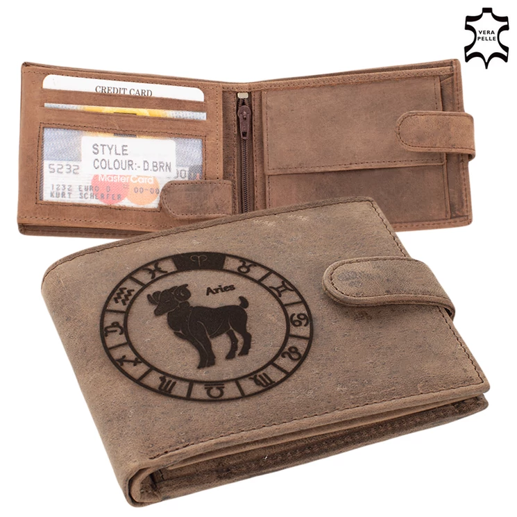 Bőr pénztárca barna színben Horoszkóp mintával RFID védelemmel Kos 5702-aries