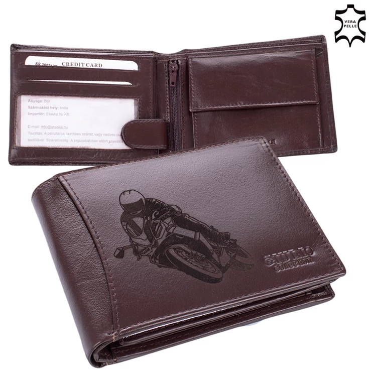 Bőr férfi pénztárca Motoros mintával RFID rendszerrel Díszdobozban ( 8 kártyatartó )