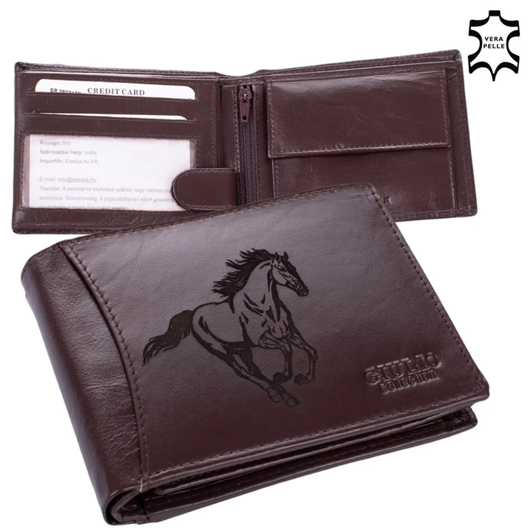 Bőr férfi pénztárca Lovas mintával RFID rendszerrel Díszdobozban ( 8 kártyatartó )