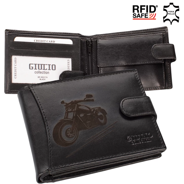 Bőr férfi pénztárca Motoros mintával RFID rendszerrel Díszdobozban ( 8 kártyatartó )