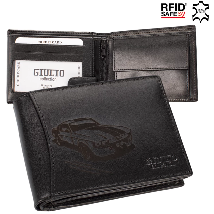 Bőr férfi pénztárca Autós mintával RFID rendszerrel Díszdobozban ( 8 kártyatartó )