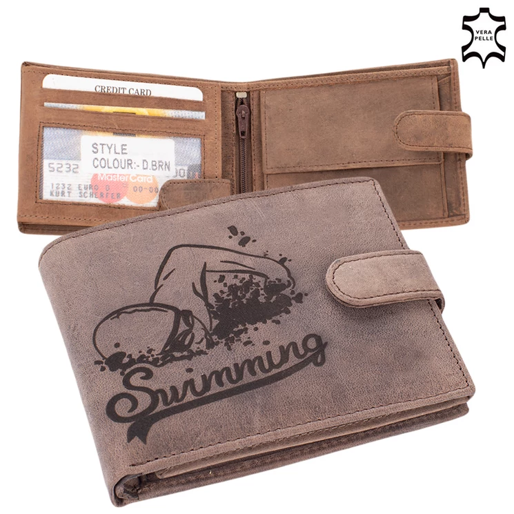 Bőr pénztárca úszás mintával díszdobozban RFID védelemmel 5702-swimming