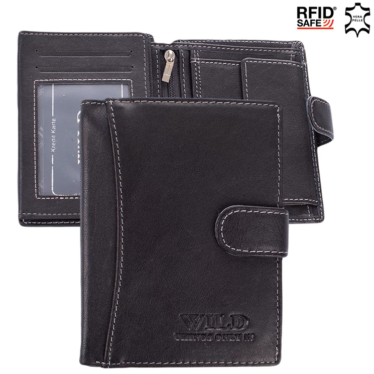 Wild Valódi bőr Pénztárca fekete színben RFID védelemmel