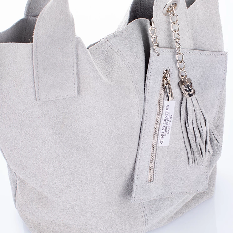 Valódi velúrbőr női táska szürke színben