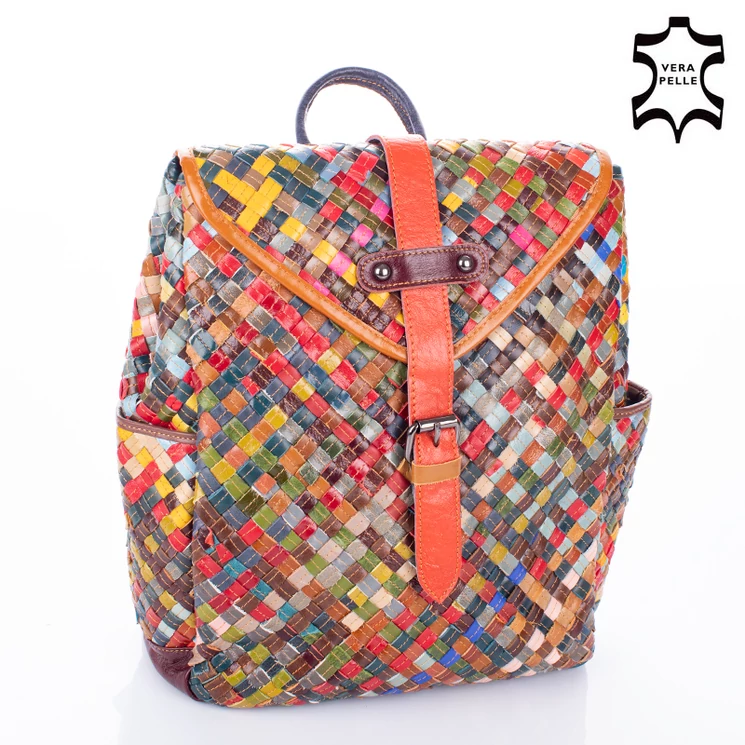 Patchwork mintás Valódi bőr női hátizsák 