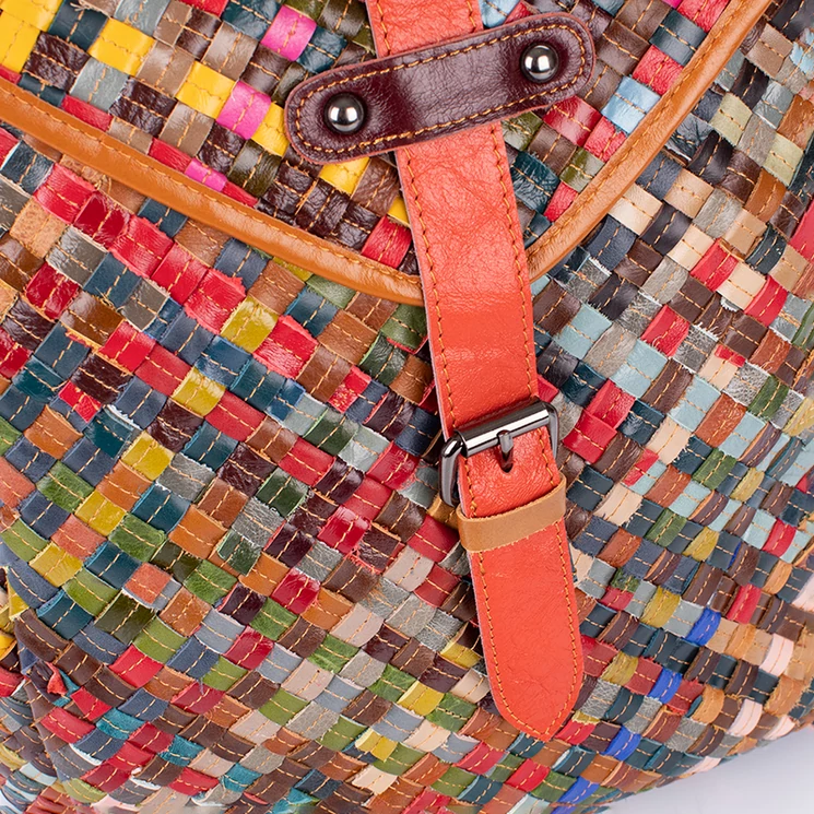 Patchwork mintás Valódi bőr női hátizsák 