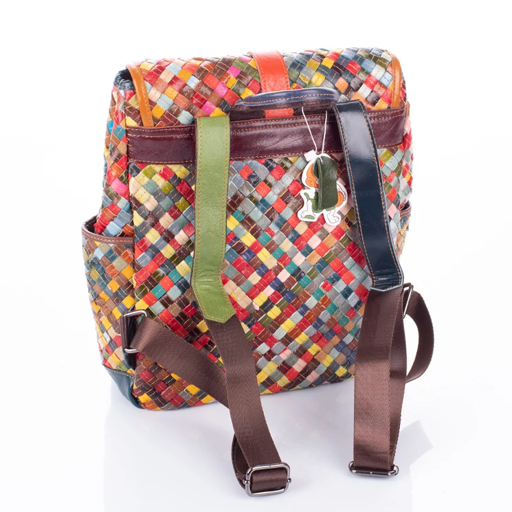 Patchwork mintás Valódi bőr női hátizsák 