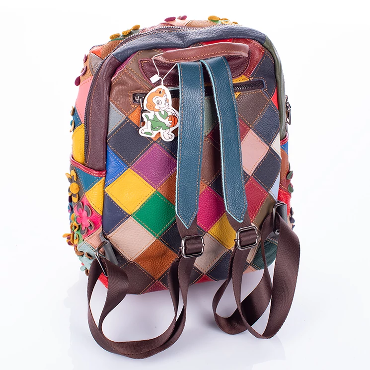 Virágmintás Valódi bőr női hátizsák Patchwork mintával