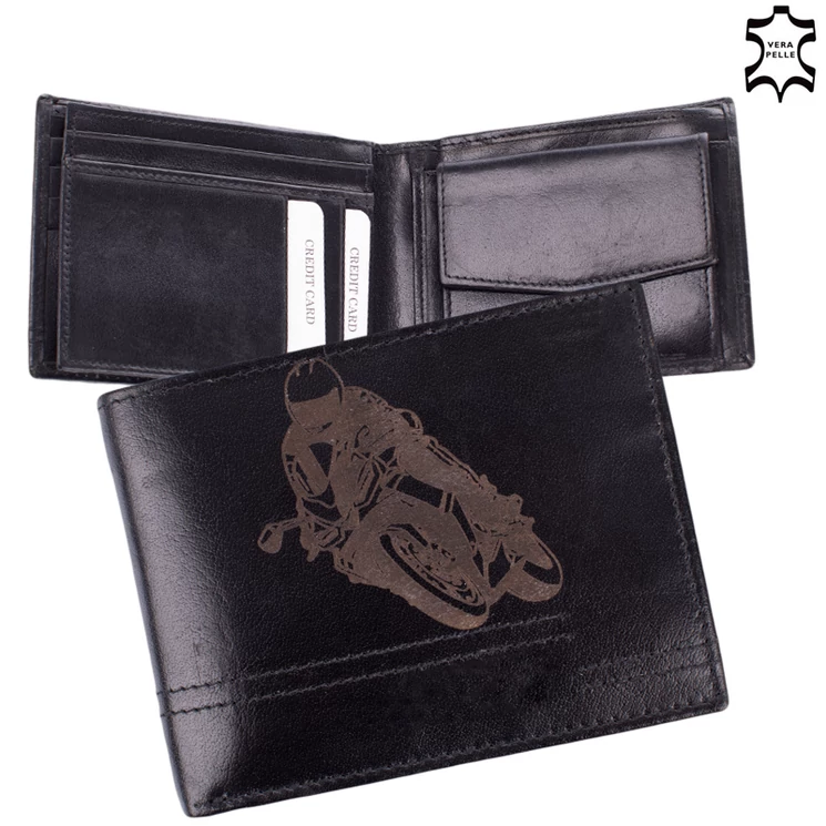 Bőr férfi pénztárca Motoros mintával 
