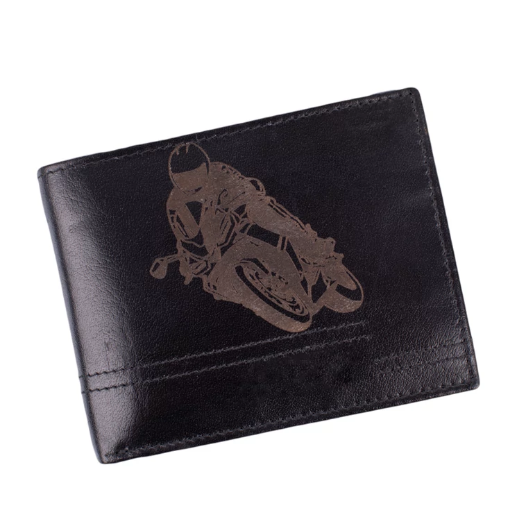 Bőr férfi pénztárca Motoros mintával 