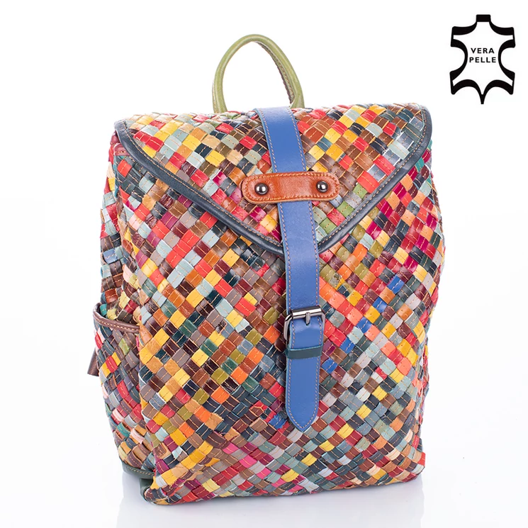 Patchwork mintás Valódi bőr női hátizsák 