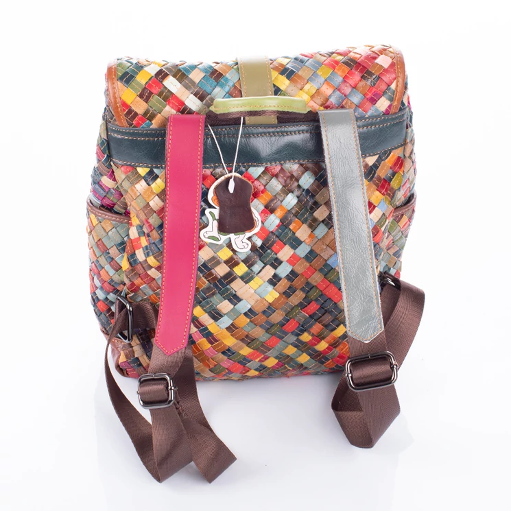 Patchwork mintás Valódi bőr női hátizsák 