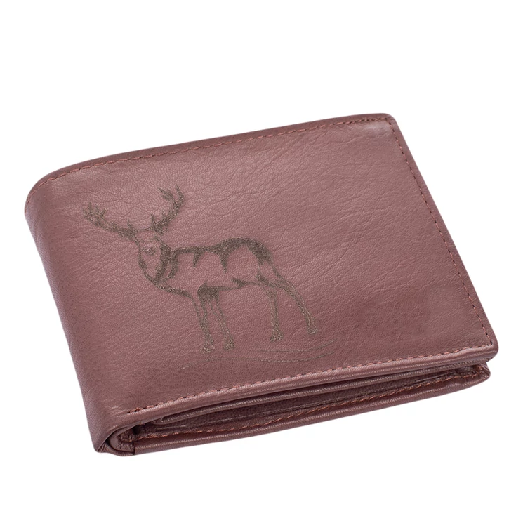 Bőr férfi pénztárca szarvas mintával barna színben