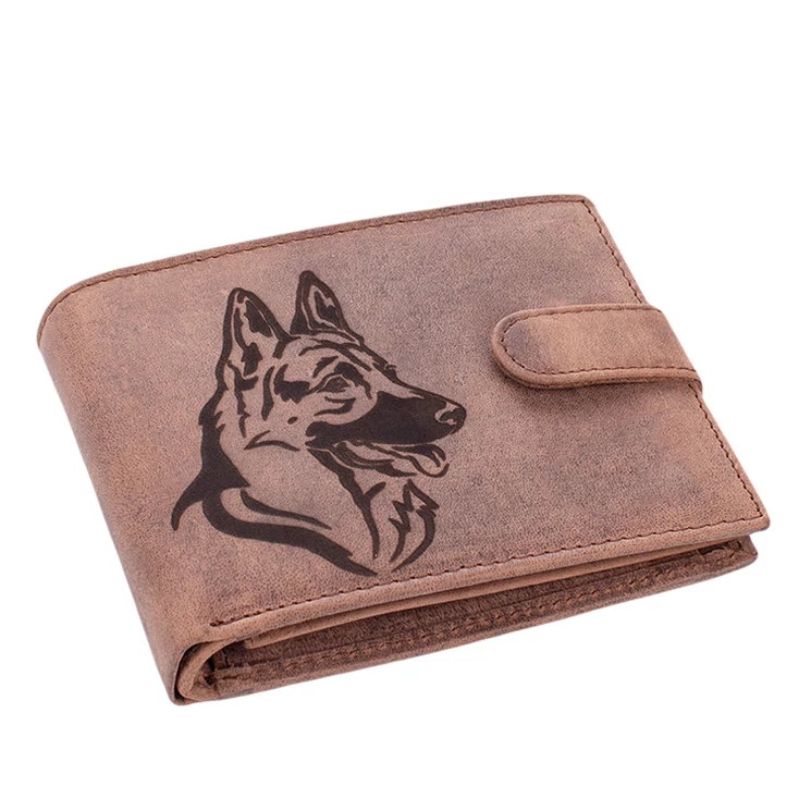 Bőr vadász pénztárca barna színben  németjuhász kutya mintával RFID védelemmel 5702-dog-3