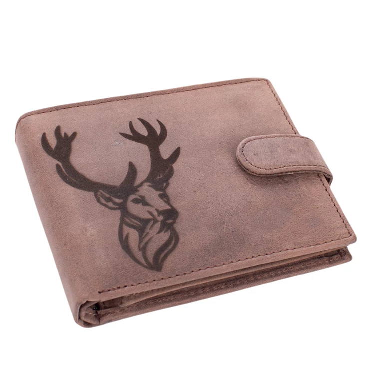 Bőr pénztárca barna színben szarvas mintával RFID védelemmel 5702-deer-1