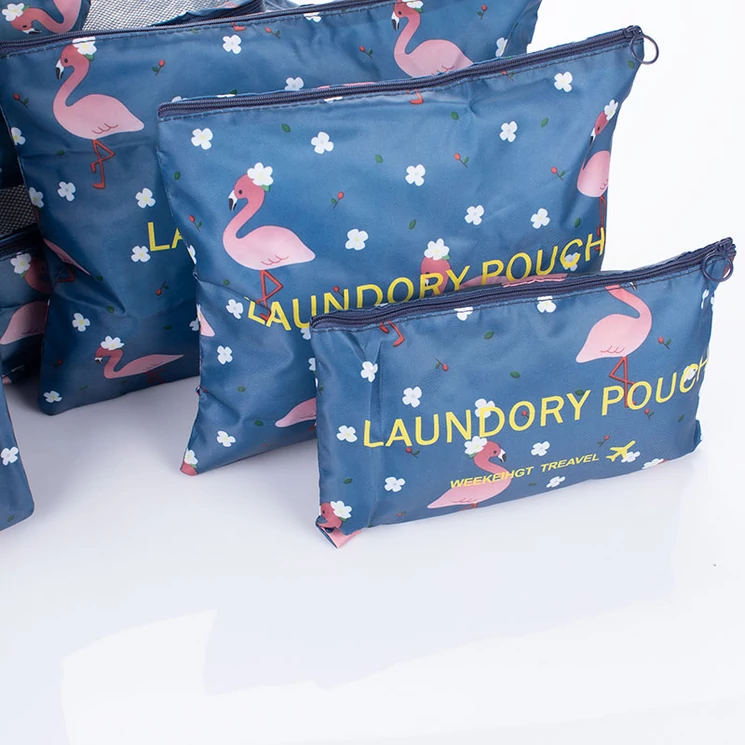 Bőröndrendező táskák utazáshoz 7 db-os szett sötétkék flamingó