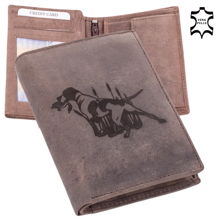 Vadászkutyás bőr pénztárca díszdobozban 
