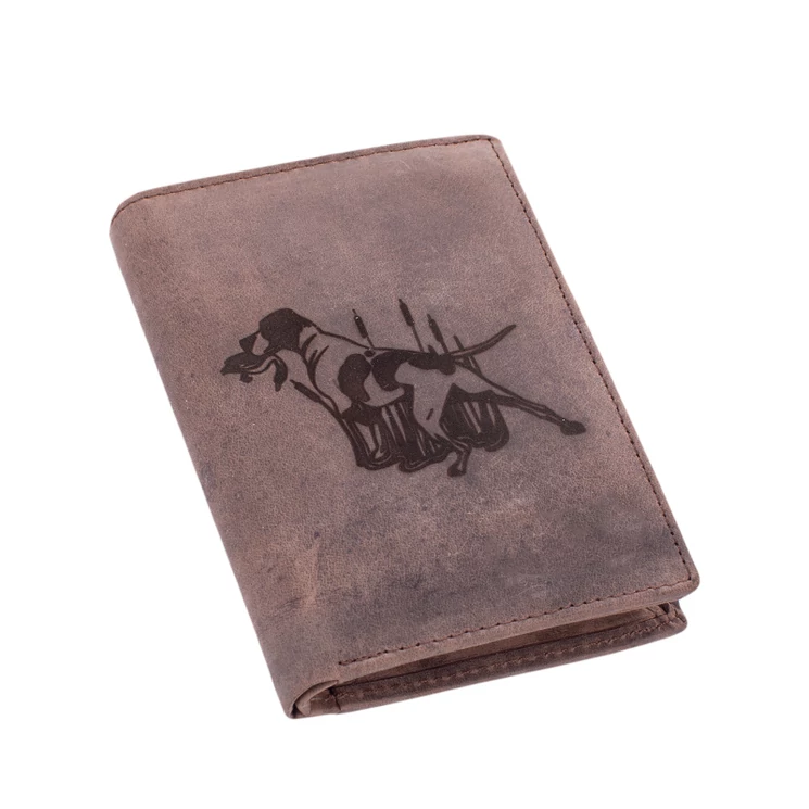 Vadászkutyás bőr pénztárca díszdobozban 