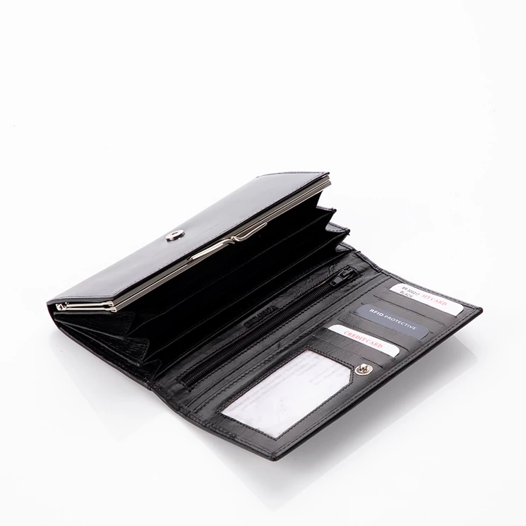 Fairy valódi bőr fekete női pénztárca RFID védelemmel